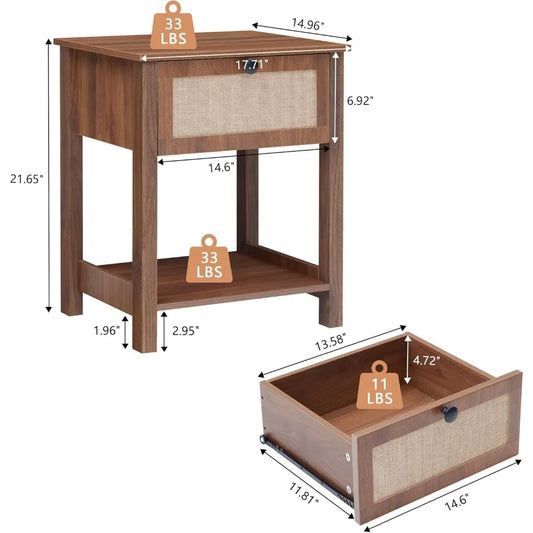 Modern Flax Wood Nightstand with Drawer