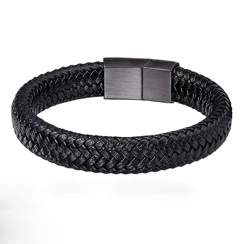 Black PU Leather Magnetic Bracelet Men Gift
