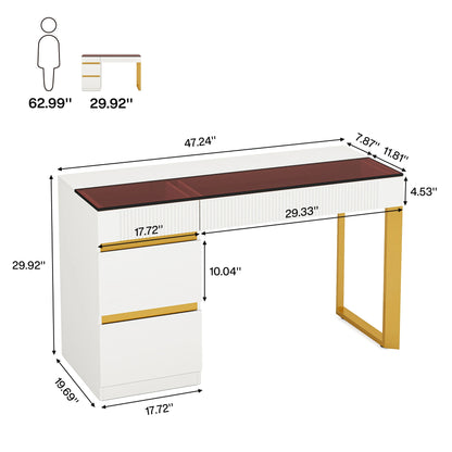 47" Modern White Gold Computer Desk