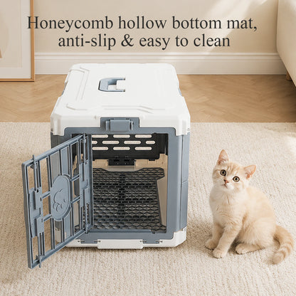 Foldable Pet Carrier Crate with Secure Lock Door & Anti-Slip Mat – Portable Travel Kennel