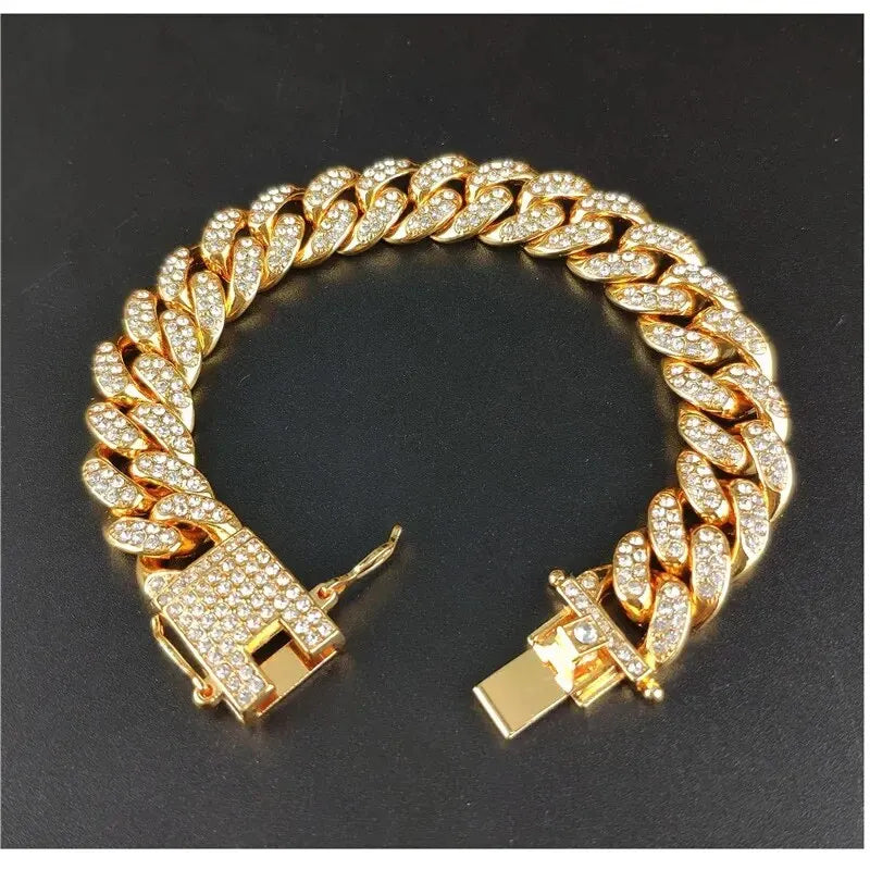Full Crystal Cuban Chain Hip-Hop Bracelet