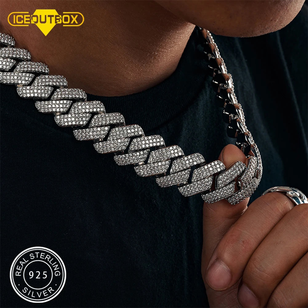 Men's 20mm 3-Row Iced Out Cuban Link Chain | 925 Sterling Silver Hip Hop Jewelry | High Quality AAA+ Cubic Zirconia