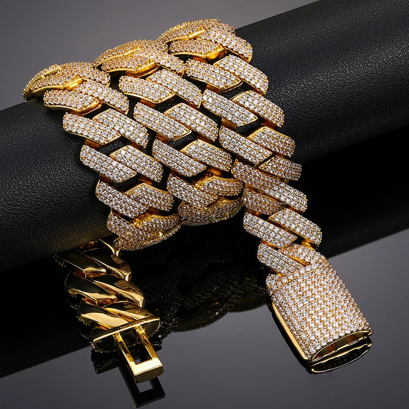 Men's 20mm 3-Row Iced Out Cuban Link Chain | 925 Sterling Silver Hip Hop Jewelry | High Quality AAA+ Cubic Zirconia