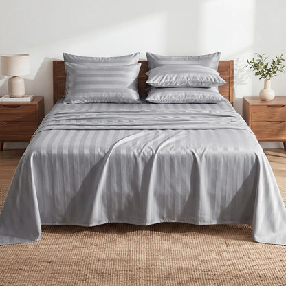Elegant Striped Satin Sheet and Pillowcase Set