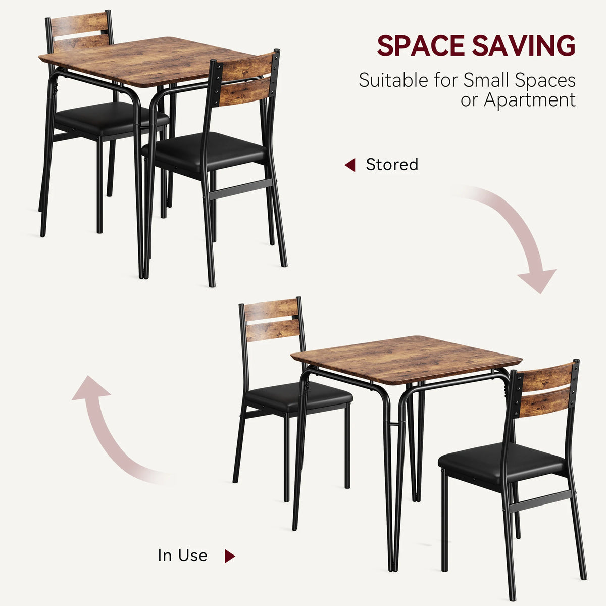 Compact 3-Piece Wood Dining Table Set