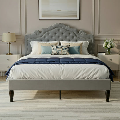 Velvet Diamond Tufted Upholstered Platform Bed