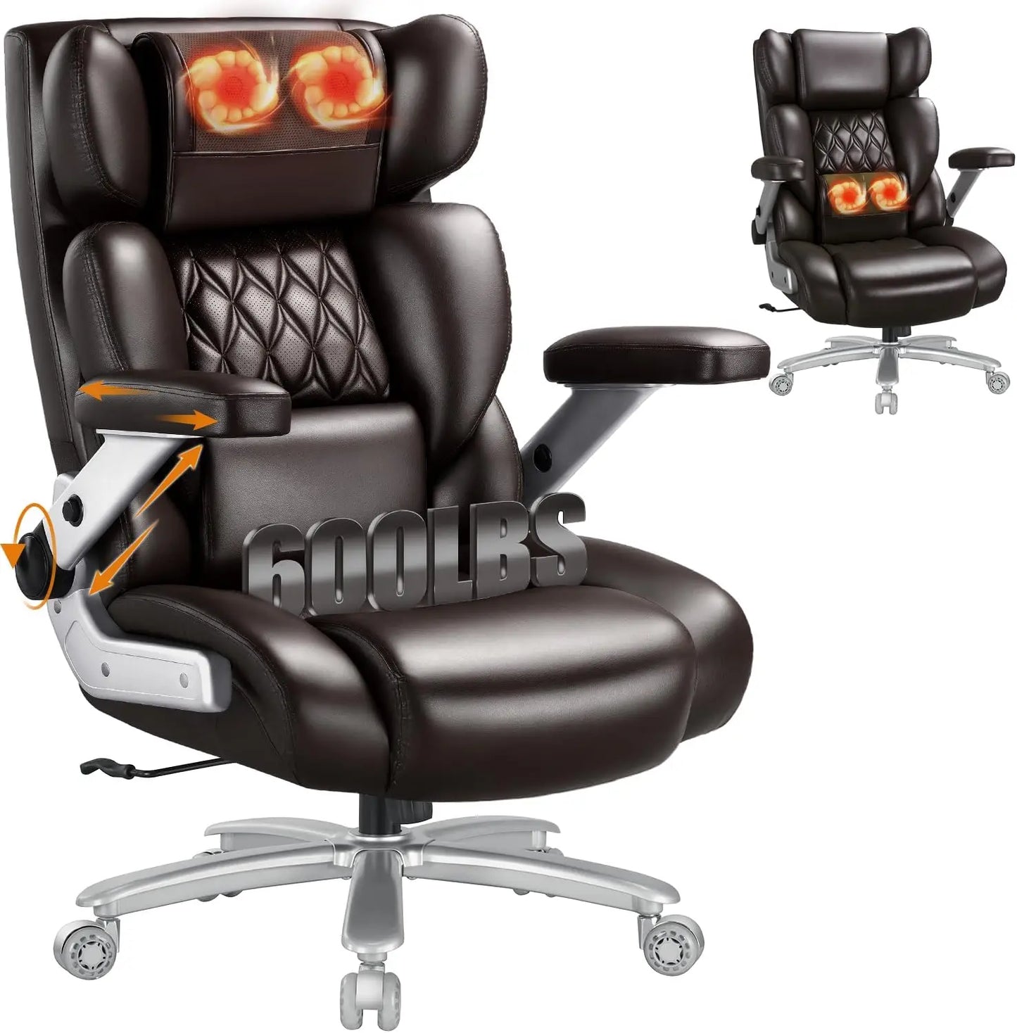 Big Tall 600lb Heated Massage Office Chair