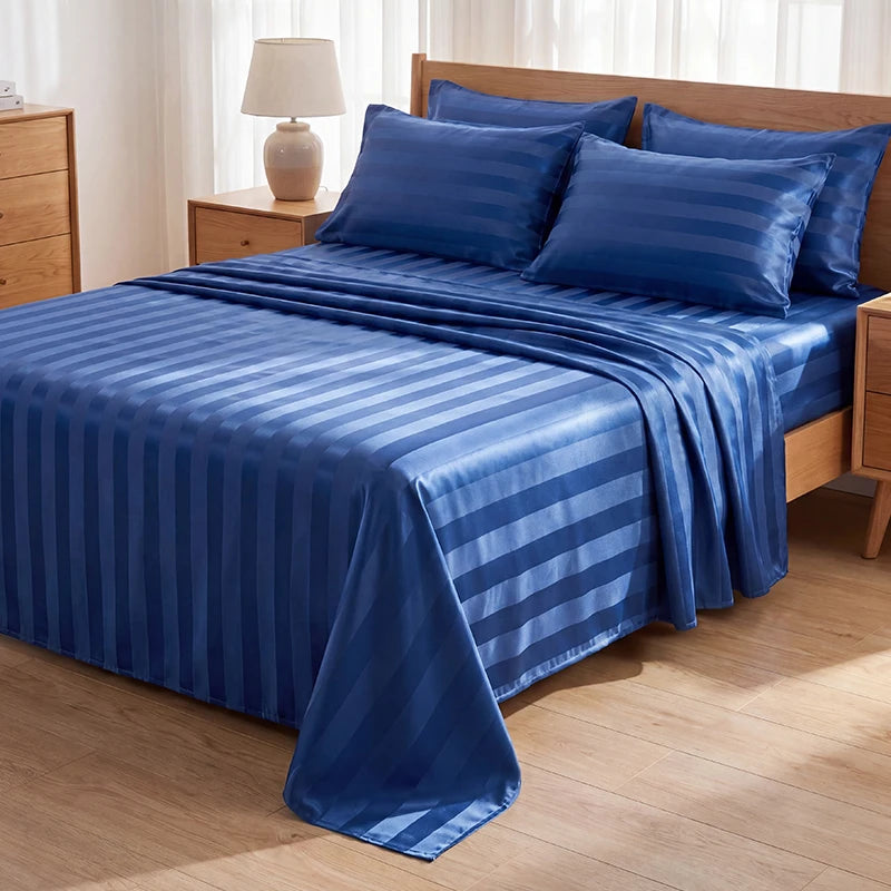 Elegant Striped Satin Sheet and Pillowcase Set