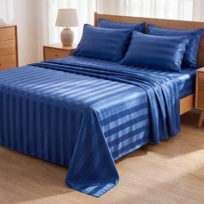 Elegant Striped Satin Sheet and Pillowcase Set