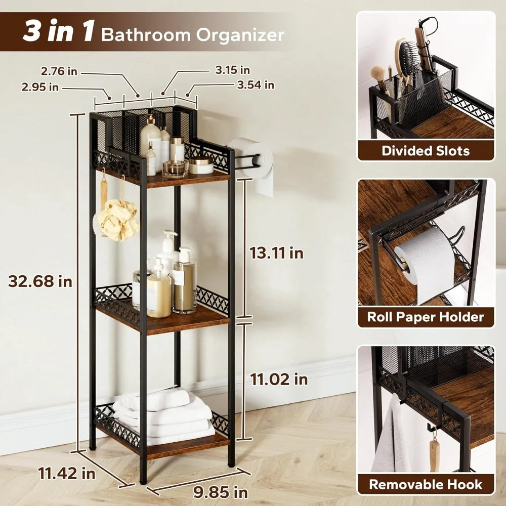 3-Tier Bathroom Shelf Organizer with Dryer Holder
