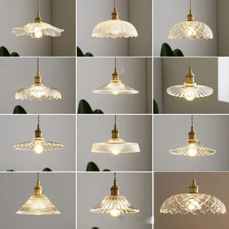 Nordic Retro Glass Flower Pendant Light