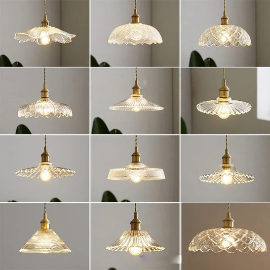 Nordic Retro Glass Flower Pendant Light