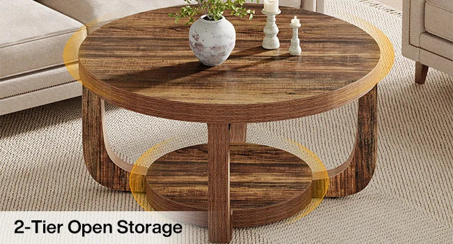 Tribesigns 2 Tier Round Wooden Coffee Table