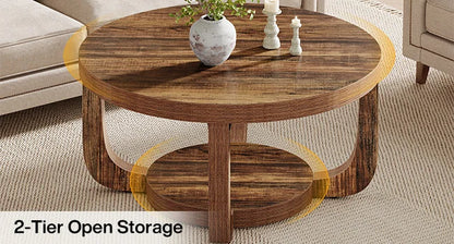 Tribesigns 2 Tier Round Wooden Coffee Table