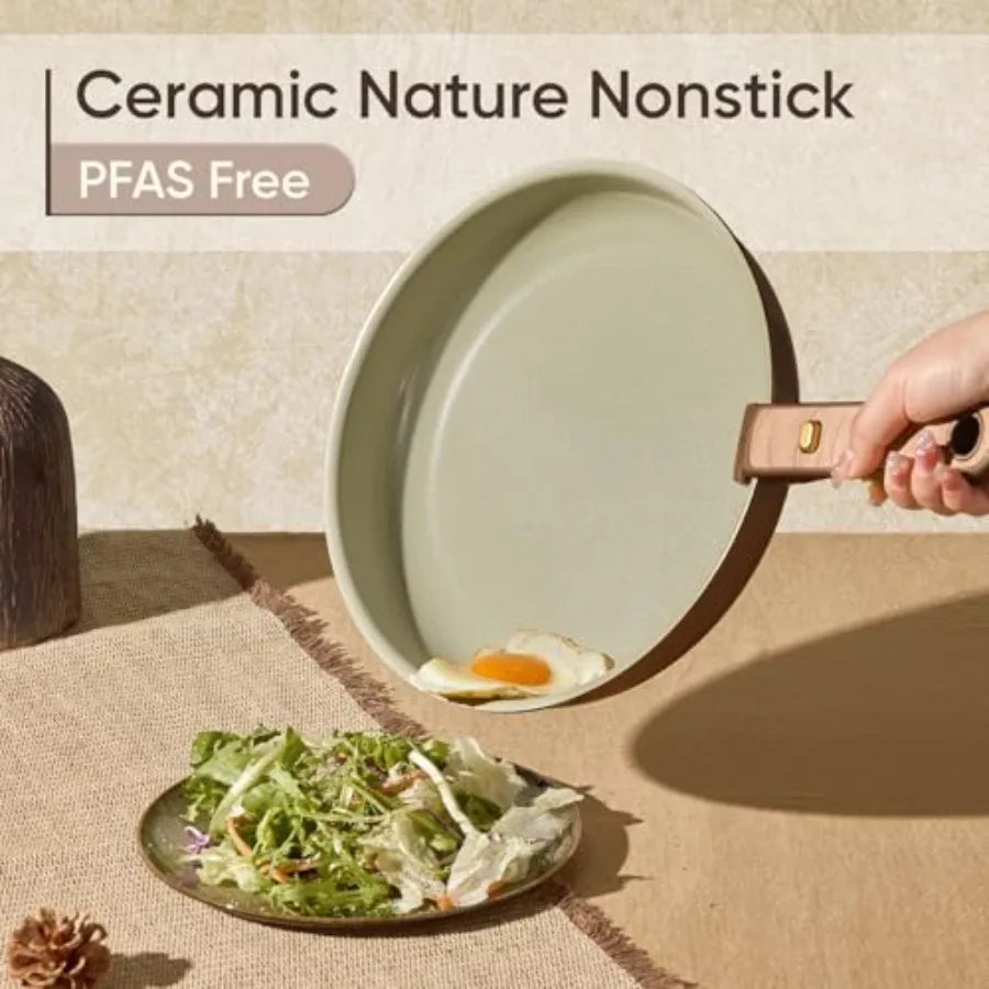 Ceramic Nonstick Cookware Set with Detachable Handle