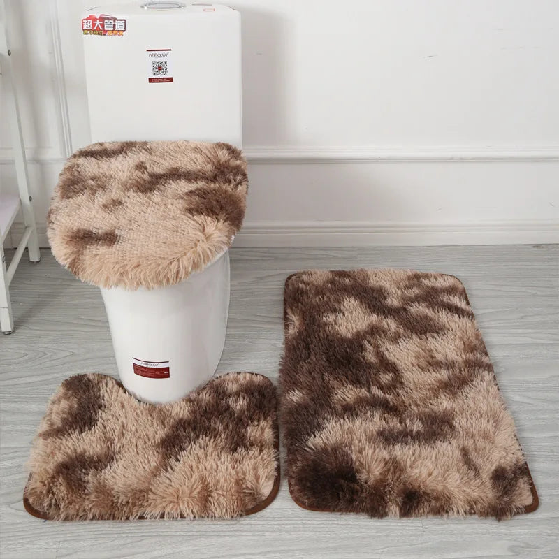 Non-Slip Bathtub Decor Carpet Set – 3-Piece Toilet Lid Cover & Bath Mat