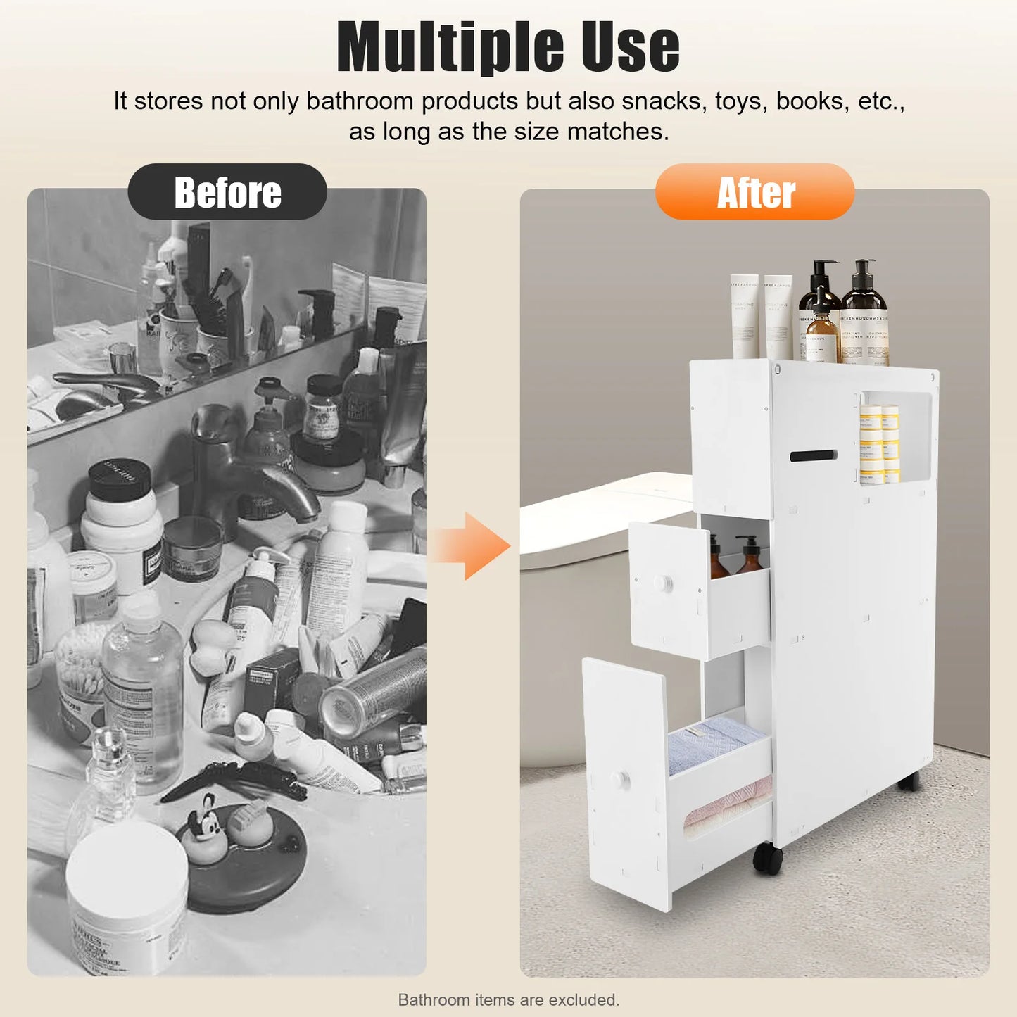 Narrow Bathroom Storage Cabinet Floor Drawer Organizer