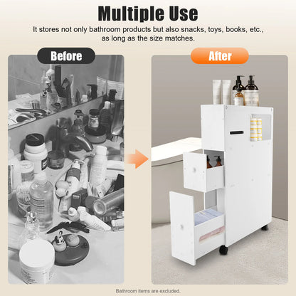 Narrow Bathroom Storage Cabinet Floor Drawer Organizer