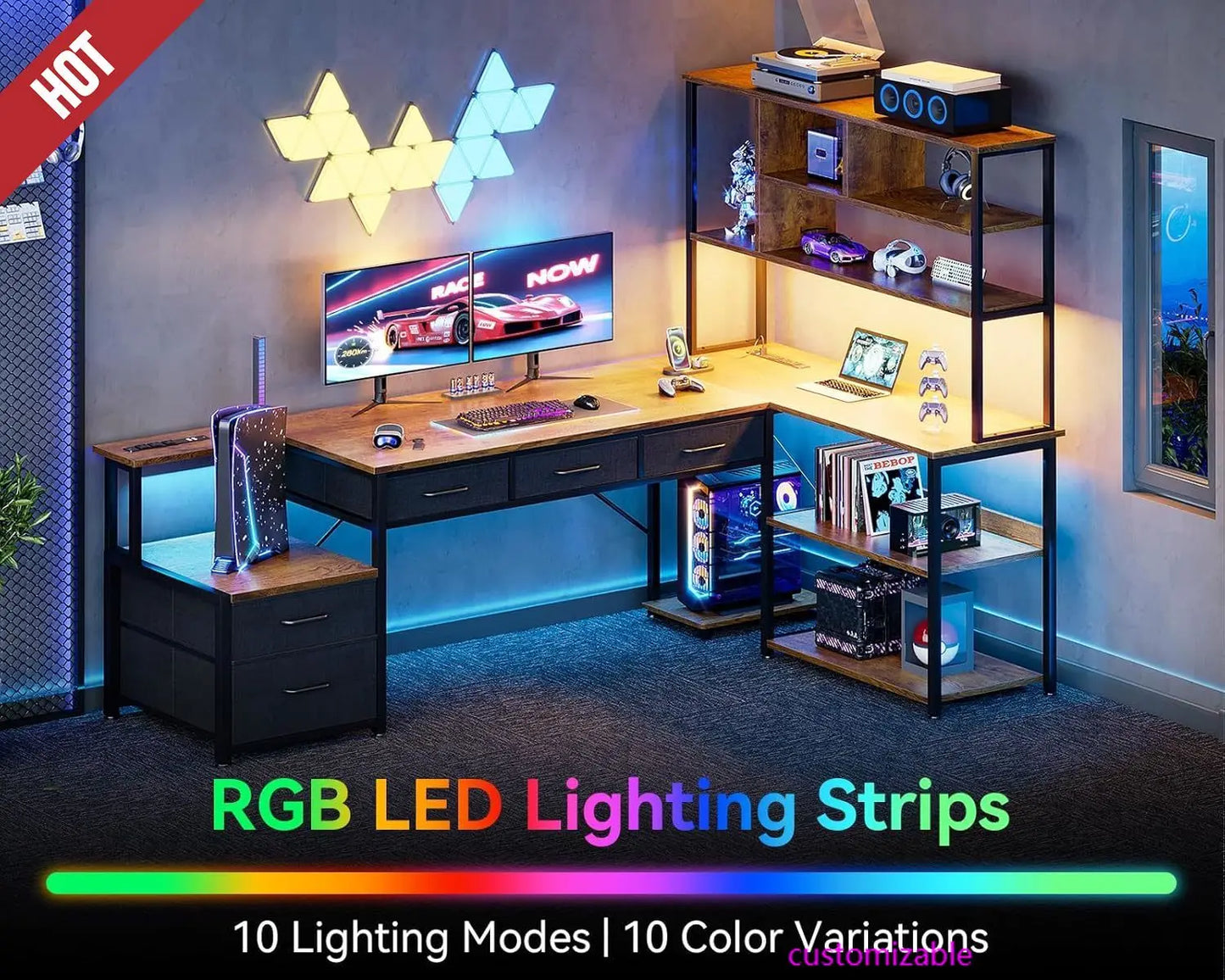 79" L-Shaped Computer Desk Home Office Vintage