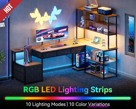 79" L-Shaped Computer Desk Home Office Vintage