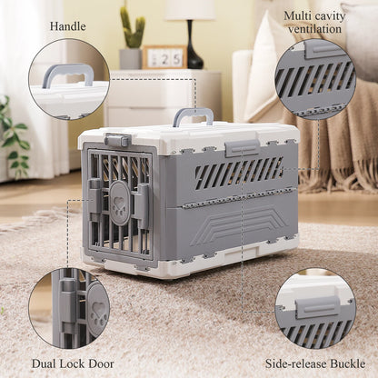 Foldable Pet Carrier Crate with Secure Lock Door & Anti-Slip Mat – Portable Travel Kennel