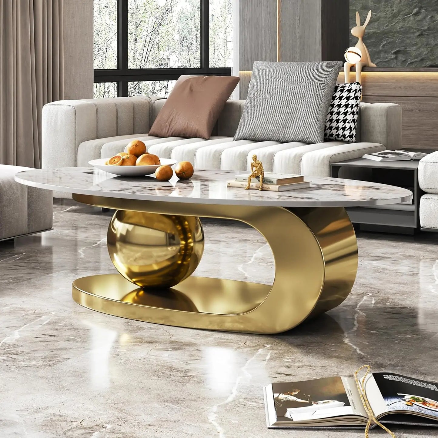 Luxury Oval Faux Marble Coffee Table