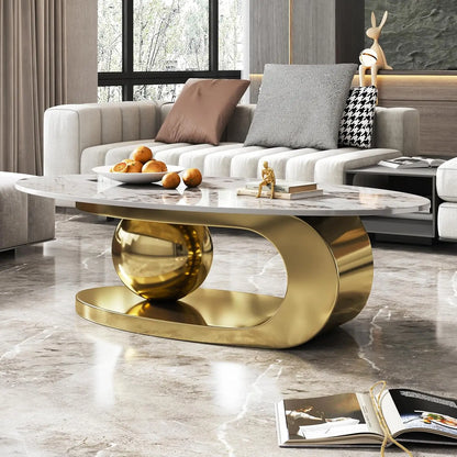 Luxury Oval Faux Marble Coffee Table