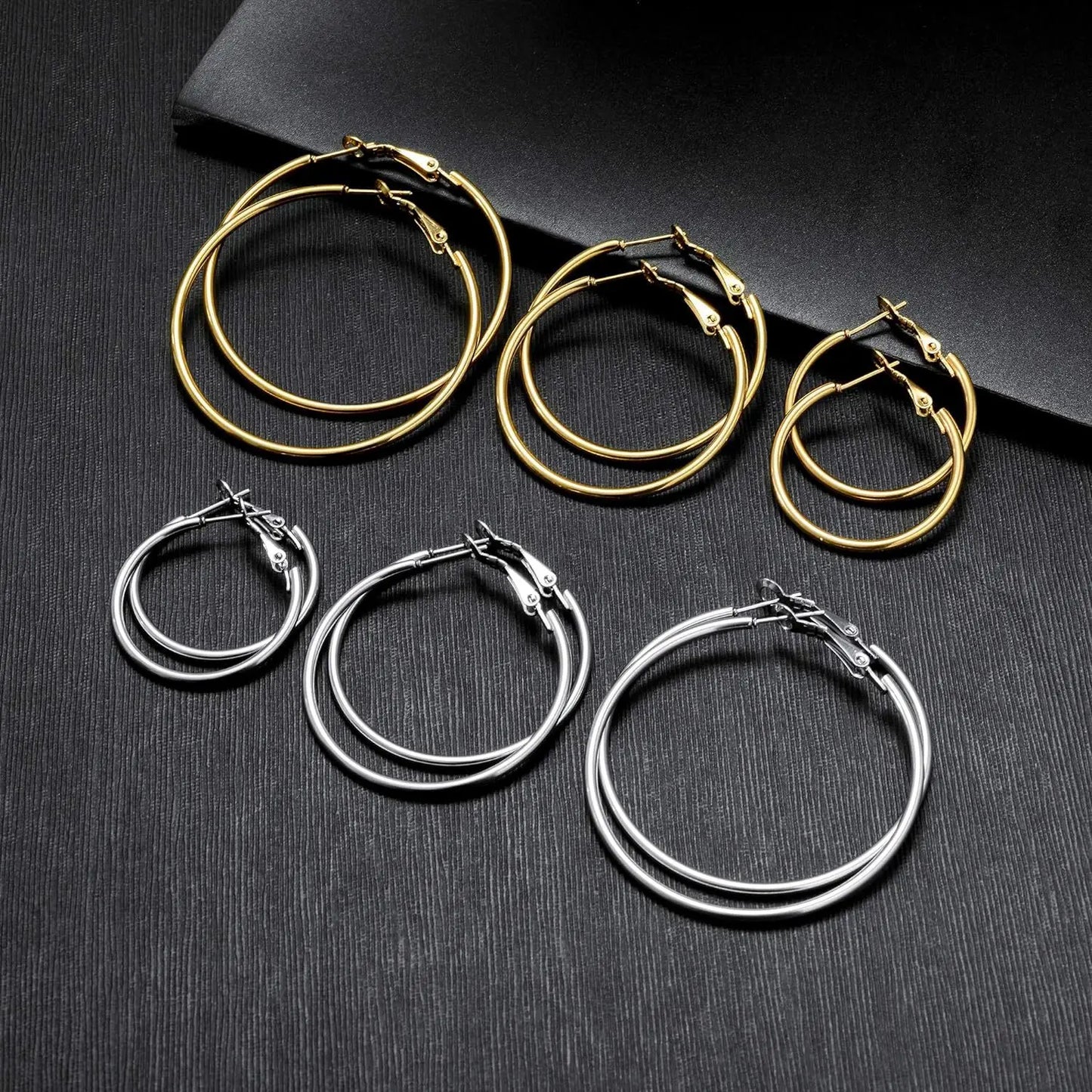 6-Pair Stainless Steel Hoop Earrings Set