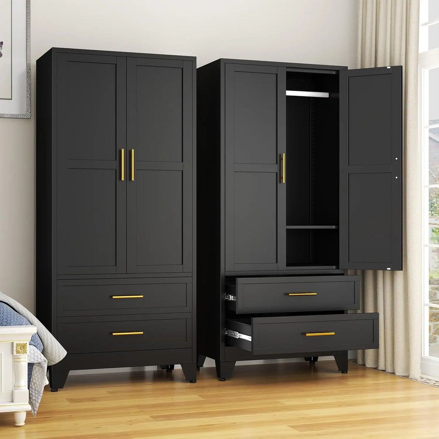 71 Inch Steel Armoire Wardrobe Closet Cabinet
