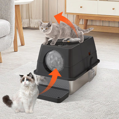 Stainless Steel Enclosed Cat Litter Box with Lid