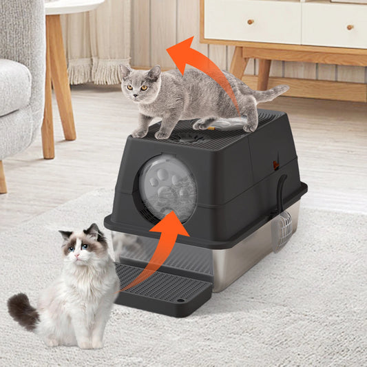 Stainless Steel Enclosed Cat Litter Box with Lid