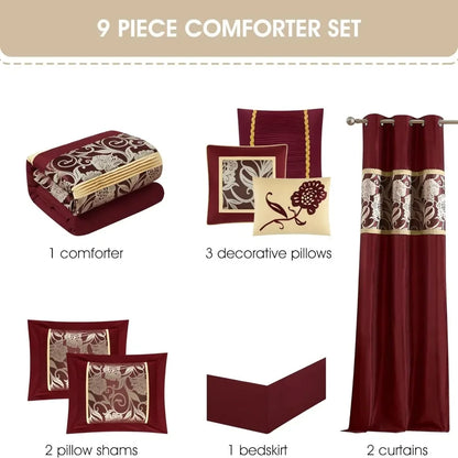 Red Gold 9-Piece Queen Comforter Set