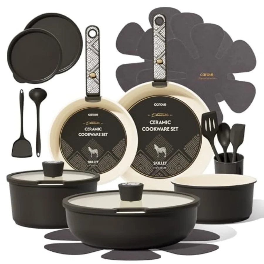 Ceramic Nonstick Cookware Set with Detachable Handle