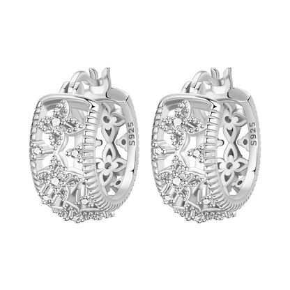 Retro Silver Grass Pattern Hoop Earrings