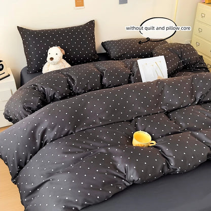 3-Piece Satin Duvet Cover Set – Soft & Silky Black Dot Print Bedding