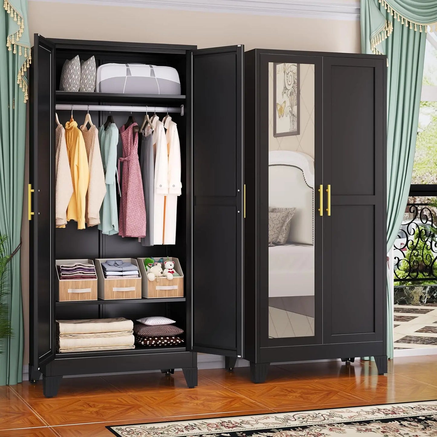 71 Inch Steel Armoire Wardrobe Closet Cabinet