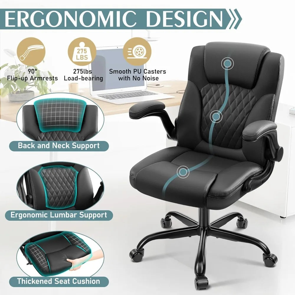 Leather Office Chair Ergonomic Swivel Wheels