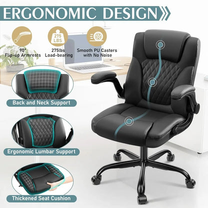 Leather Office Chair Ergonomic Swivel Wheels