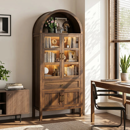 71" Arched Wood Storage Cabinet with Dimmable LED Lights