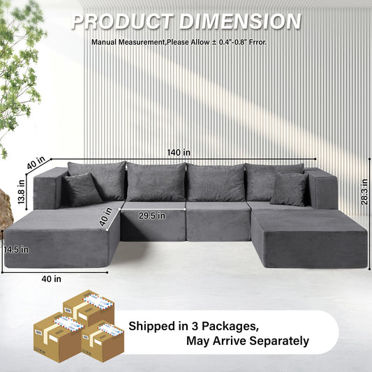 Large Modular Corduroy Sectional Sofa Sleeper Set