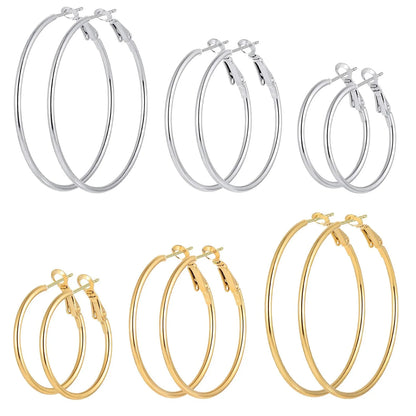 6-Pair Stainless Steel Hoop Earrings Set