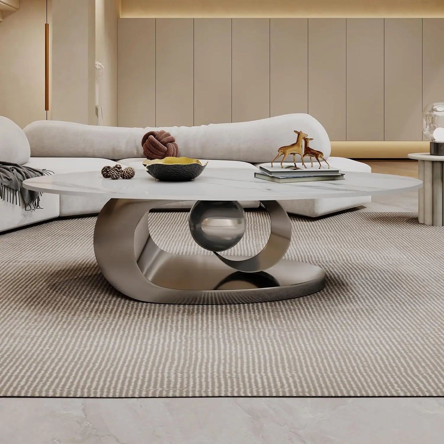 Luxury Oval Faux Marble Coffee Table