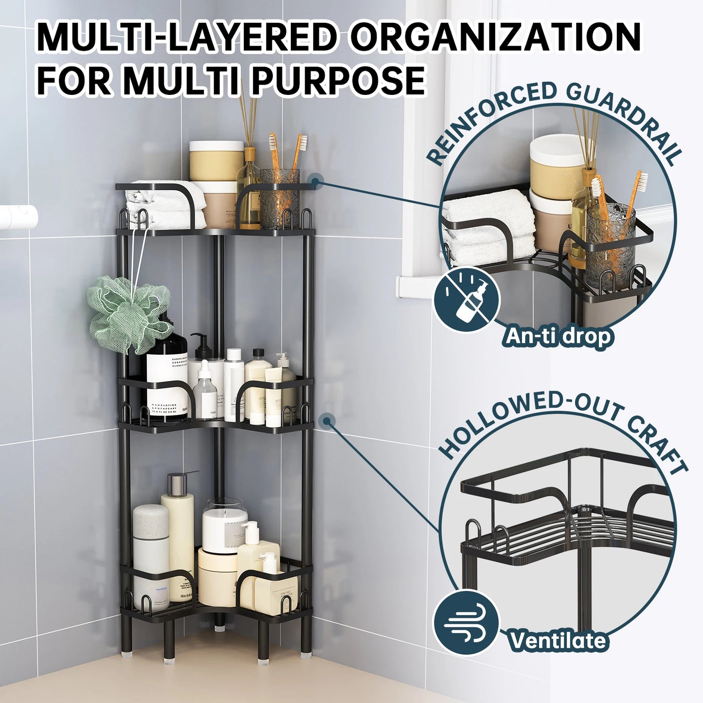 Freestanding Multi-Tier Bathroom Corner Storage Shelf