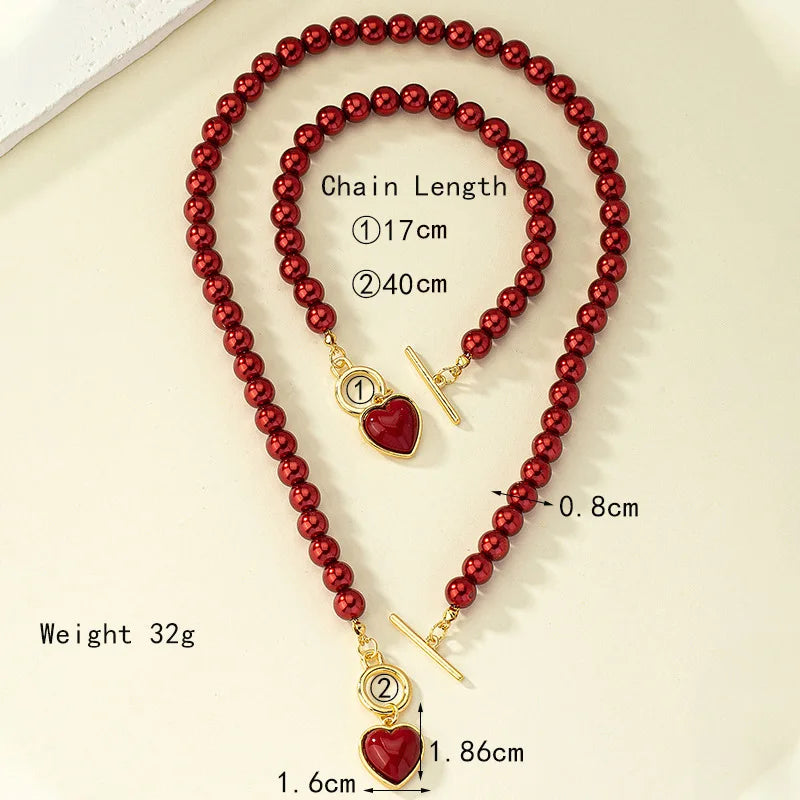Women’s Pearl Love Necklace Bracelet Jewelry Set