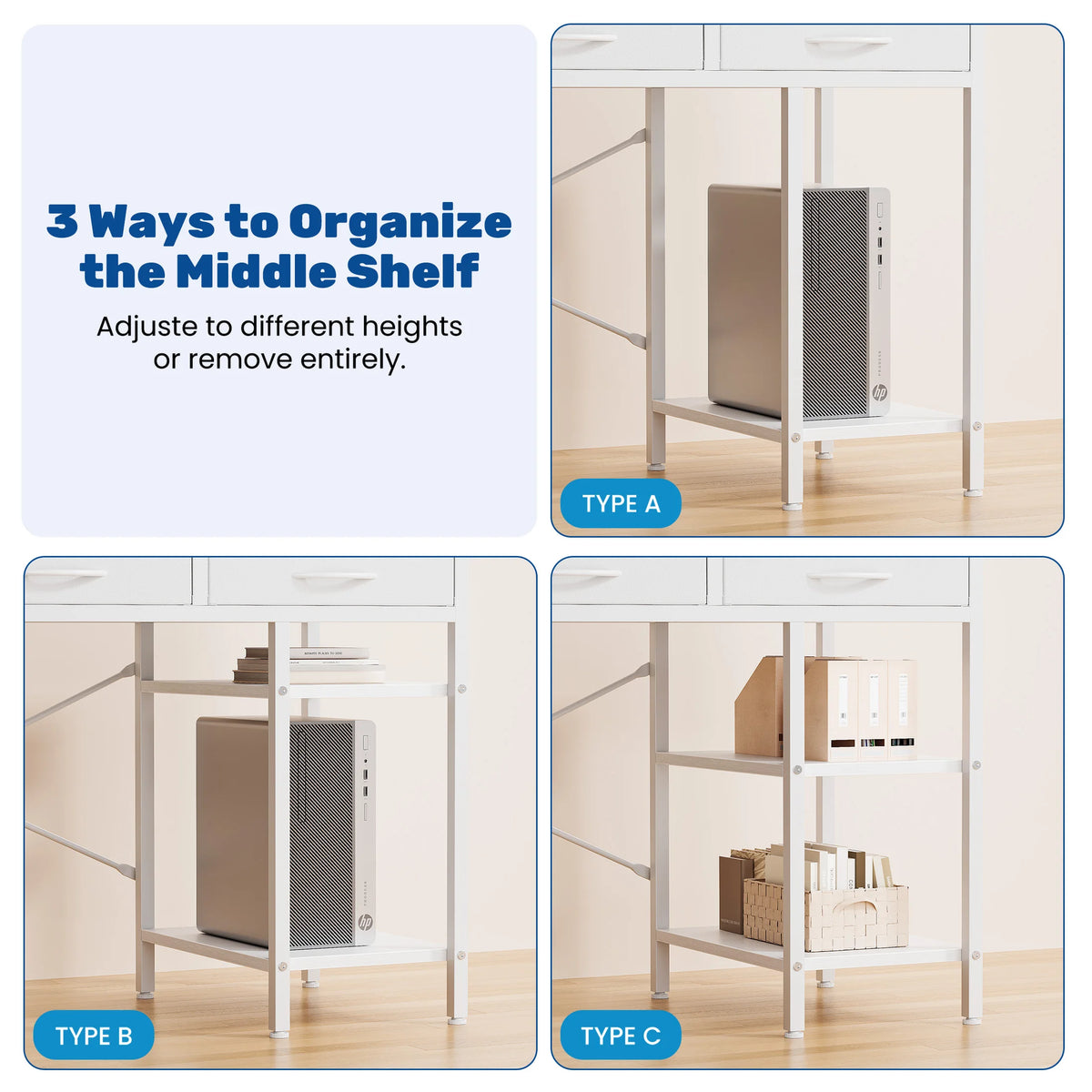 Reversible 47 Inch Office Desk Storage Shelves