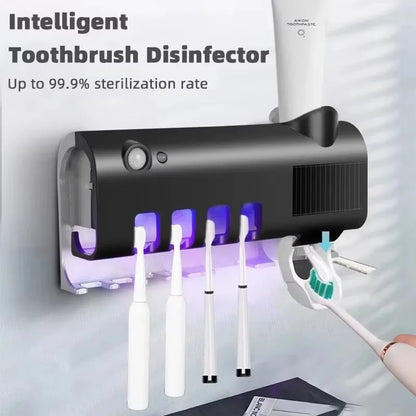 Wall-Mounted Smart Toothbrush Sanitizer – No-Drill Automatic Toothpaste Dispenser