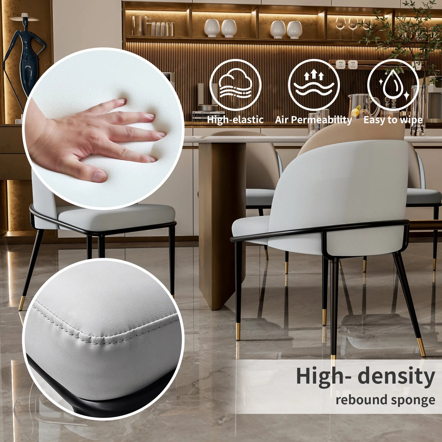 Luxurious Microfiber Silicone Leather Upholstered Dining Chairs