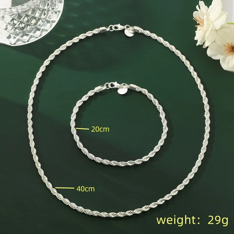 2pcs Silver Plated Necklace Bracelet Set
