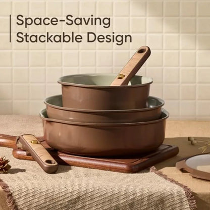 Ceramic Nonstick Cookware Set with Detachable Handle