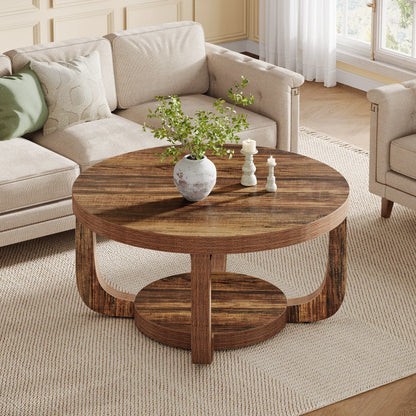 Tribesigns 2 Tier Round Wooden Coffee Table